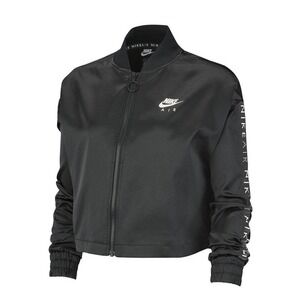 Nike Air Black Satin Bomber Jacket Womens Size Small Lightweight Sportswear